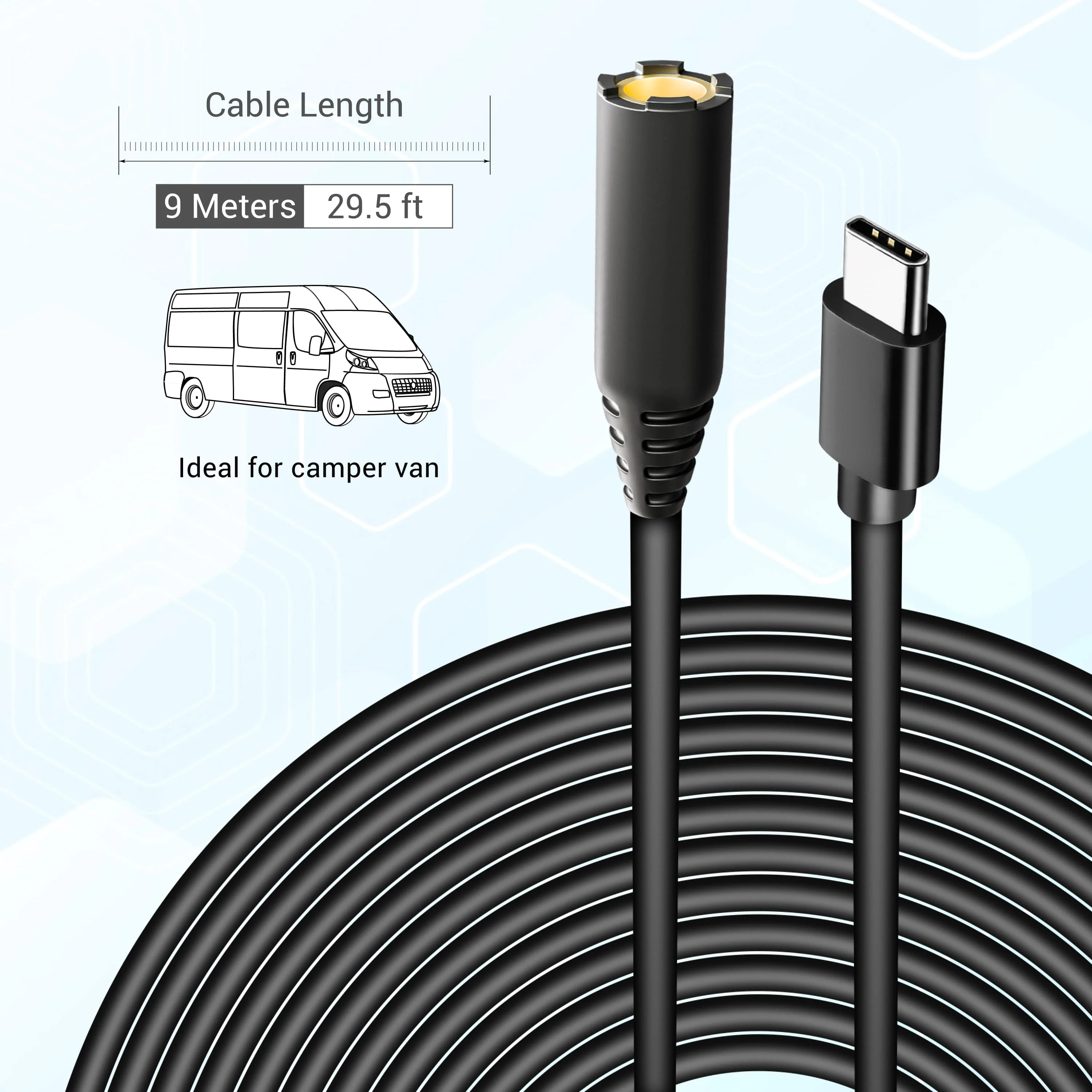 29.5FT/9m USB-C to 2.5mm port Extra Long Cable for ROVE R3 Rear Camera (for mini RV, Camper, Trucks and Large Vehicles) | Check Compatibility Image Before Purchasing - Image 6