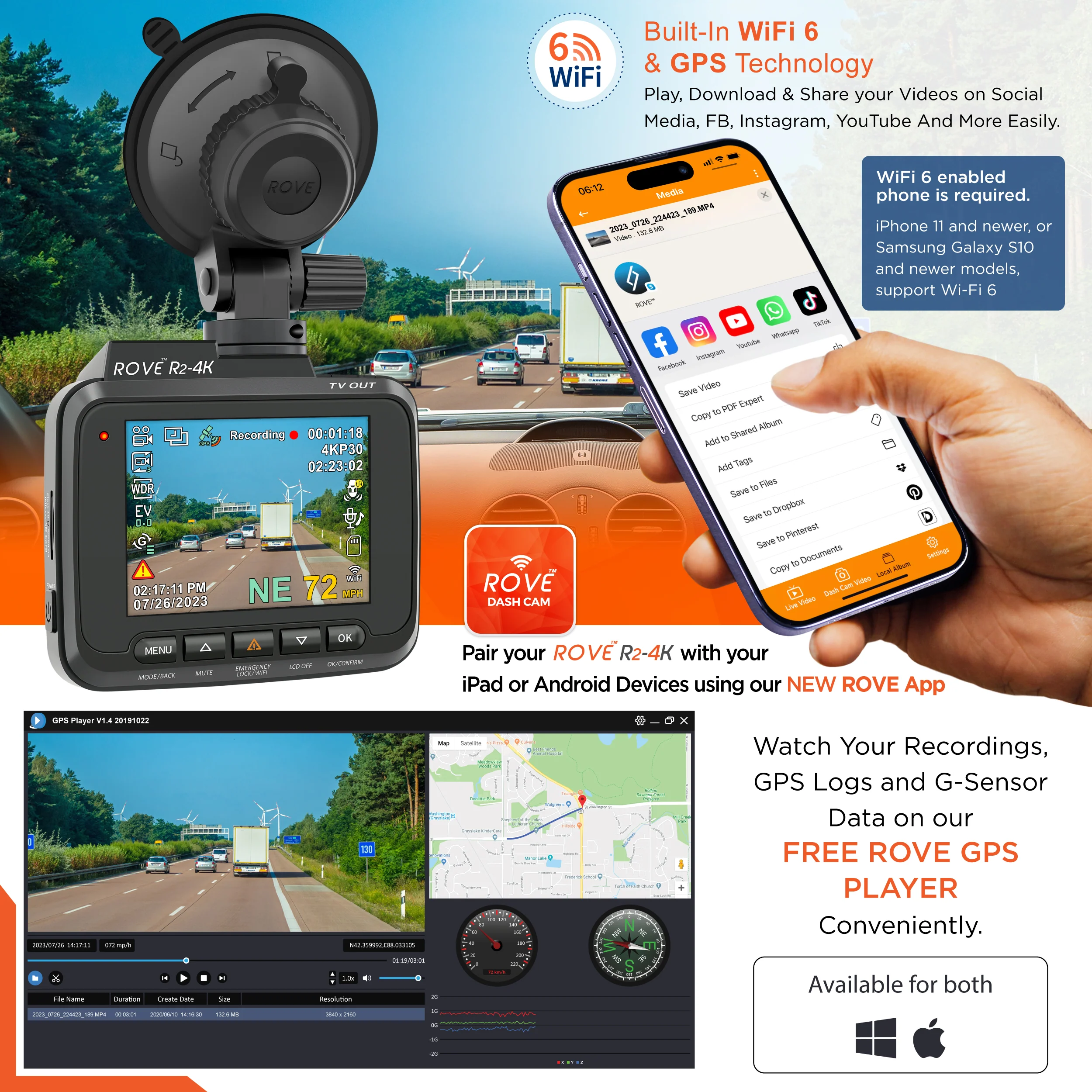 ROVE R2-4K Dash Cam 4K Ultra HD 2160P Dash Board Camera Built In Wi-Fi 6 & GPS - Special Offer - Image 5