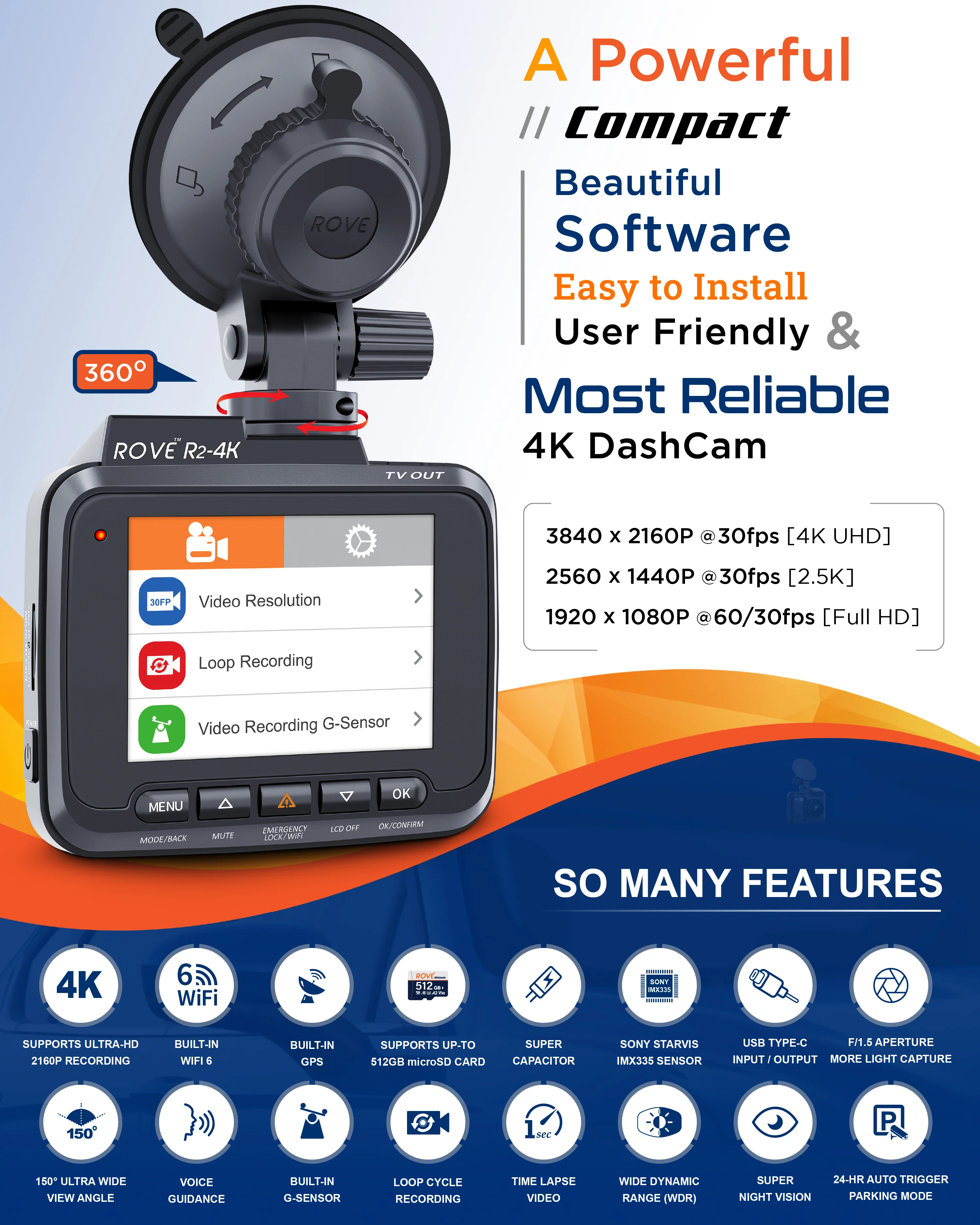 ROVE R2-4K Dash Cam 4K Ultra HD 2160P Car Dashboard Camera Built In Wi-Fi 6 & GPS - Image 3