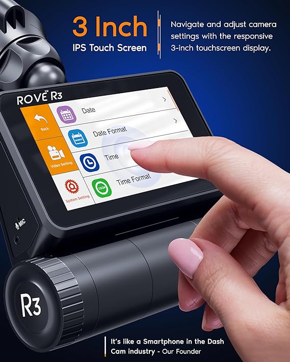 ROVE R3, 3 Channel Touch Screen Dash Cam with Built-in Dual-Band 5GHz WiFi, Built-in GPS, 24 Hr Parking Monitor, Super Capacitor, WDR, G-Sensor, Night Vision - Image 4