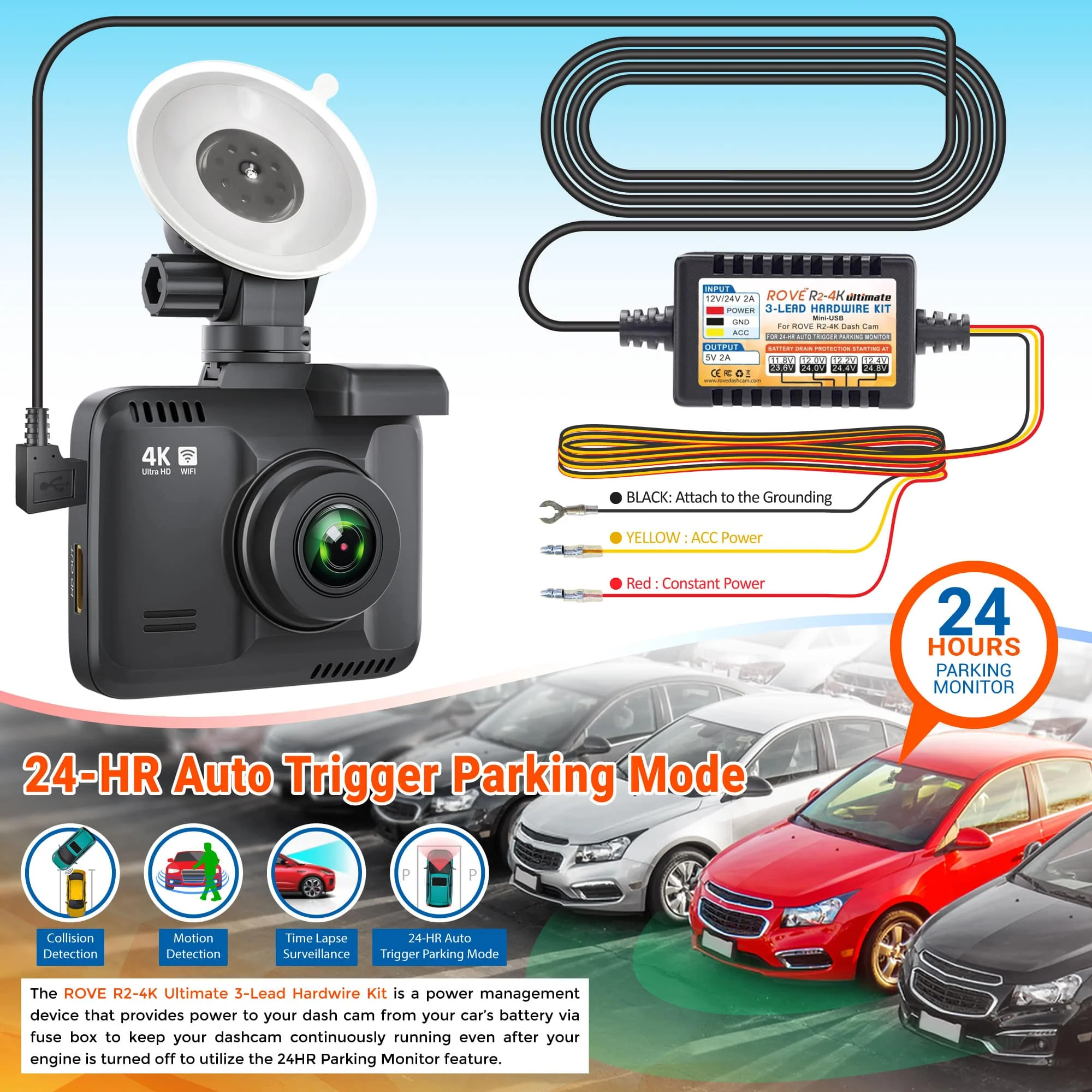 ROVE Ultimate 3-Lead Mini-USB Hardwire Kit for ROVE R2-4K Dash Cam | Check Compatibility Image Before Purchasing - Image 9