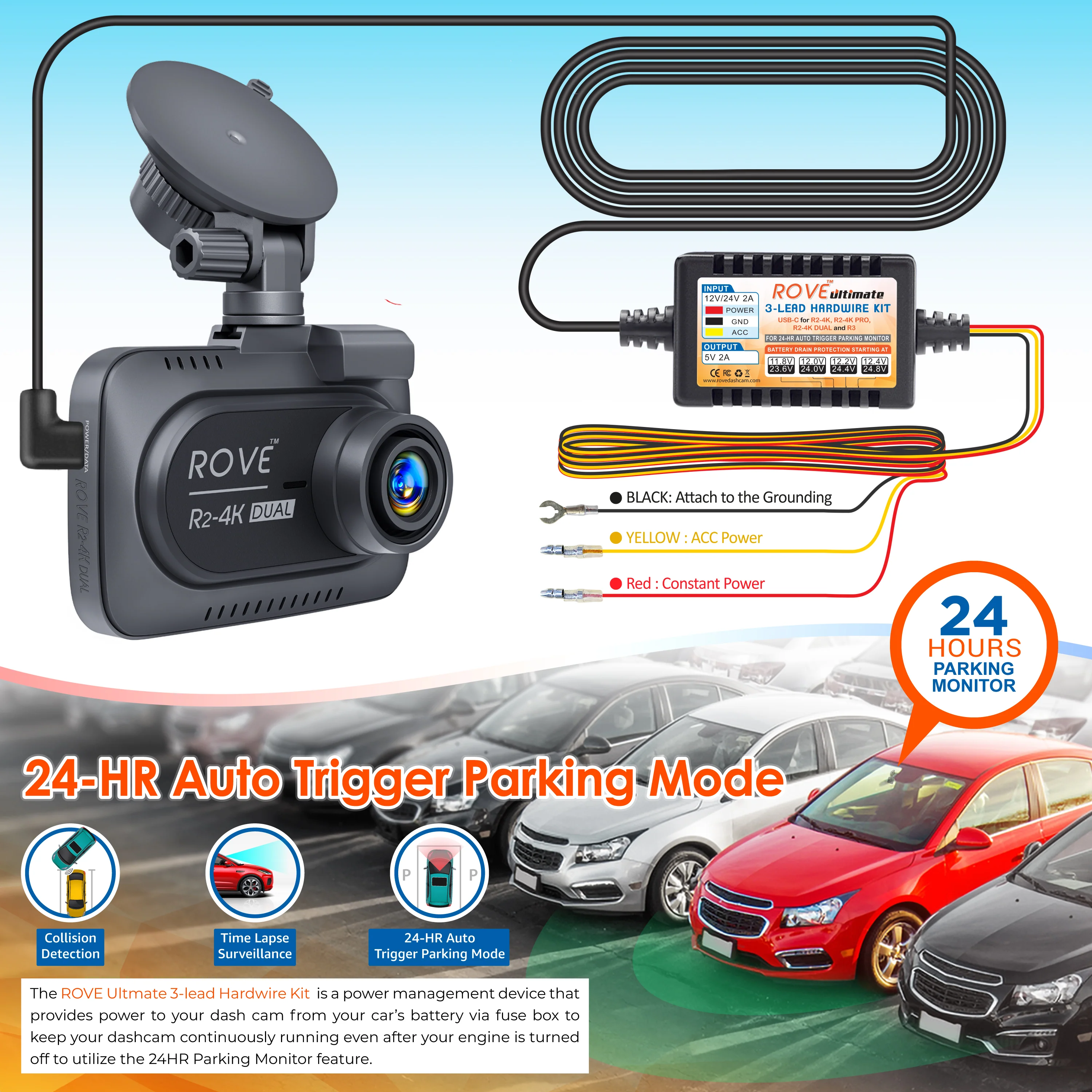 ROVE Ultimate 3-Lead USB Type-C Hardwire Kit | for ROVE R2, R2 PRO, R2 DUAL, R2 DUAL PRO, and R3 Dash Cam | Check Compatibility Image Before Purchasing - Image 6