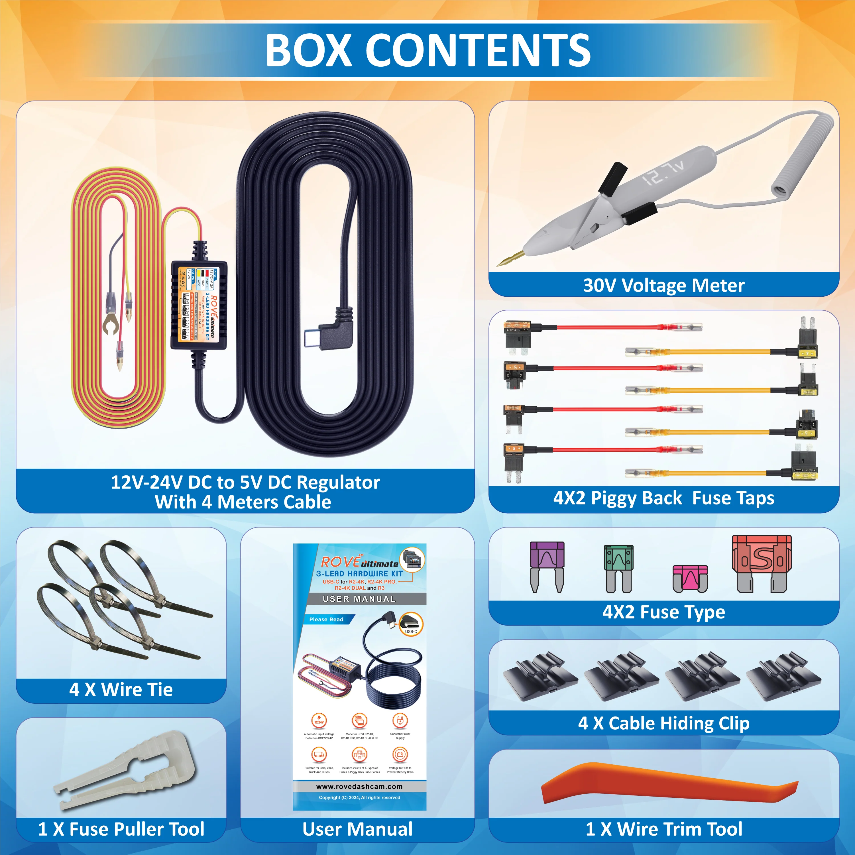 ROVE Ultimate 3-Lead USB Type-C Hardwire Kit | for ROVE R2, R2 PRO, R2 DUAL, R2 DUAL PRO, and R3 Dash Cam | Check Compatibility Image Before Purchasing - Image 7