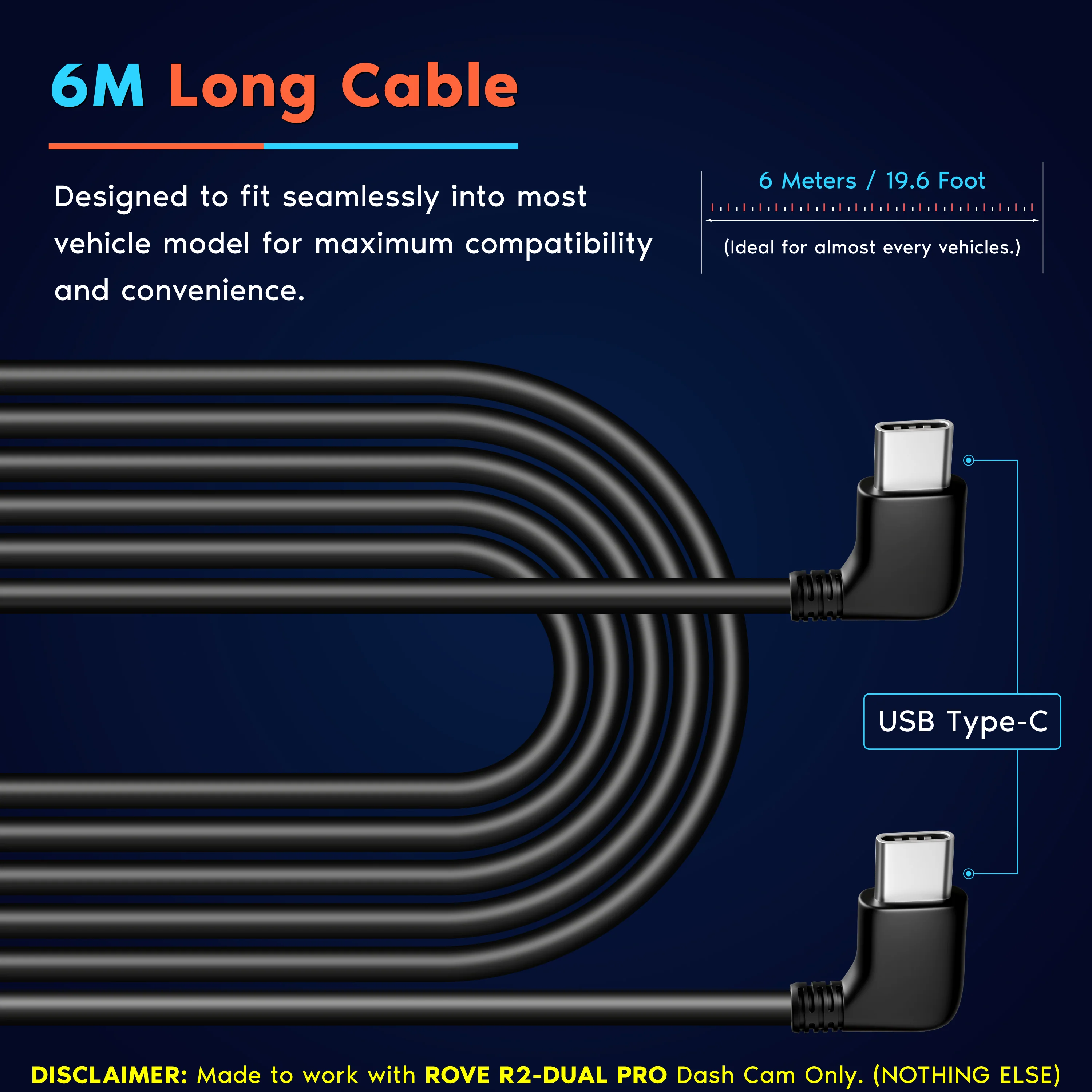 ROVE Ultimate 6M Rear Camera Cable for R2-4K DUAL PRO Dash Cam Only - Image 2