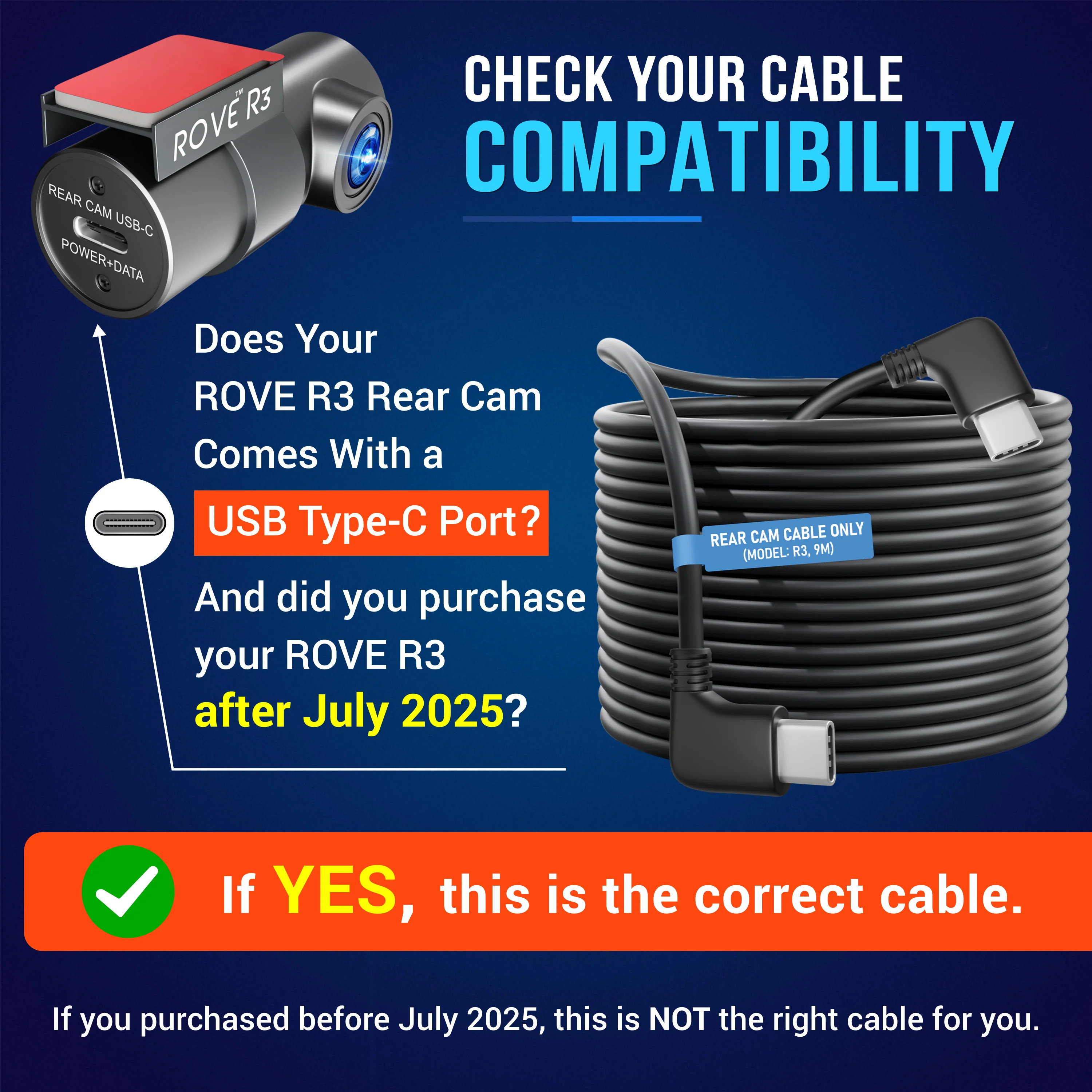 ROVE Ultimate 29.5FT/9M Extra Long Rear Cam Cable for ROVE R3 Only | Check Compatibility Image Before Purchasing - Image 2