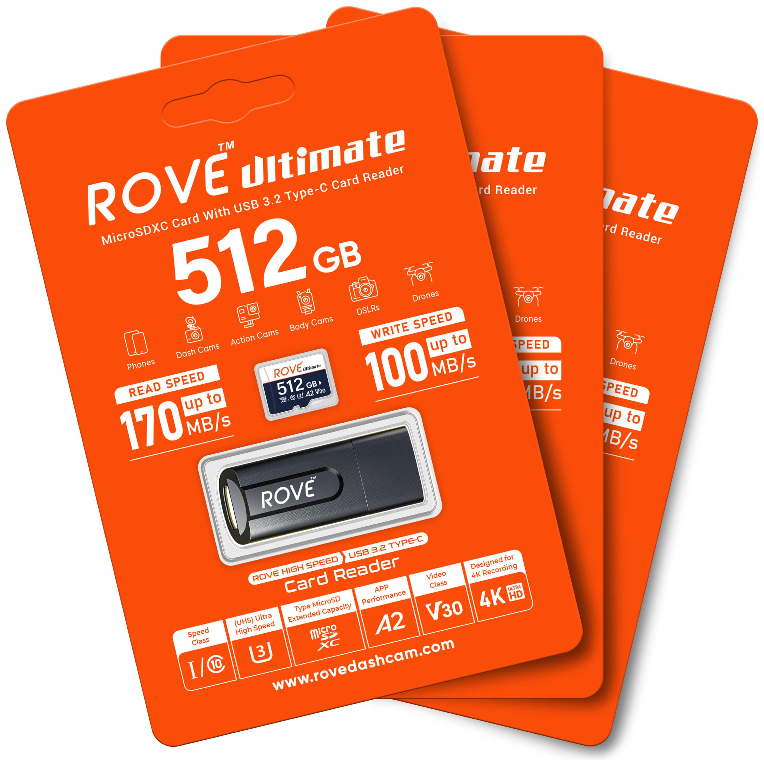 Rove Ultimate 128GB/256GB/512GB Micro SDXC Card with USB 3.2 Gen-1 Type-C card reader, Micro SD memory card for dash cam, Up to 170MB/s Read, 100MB/s Write, U3, Class10 - Image 7